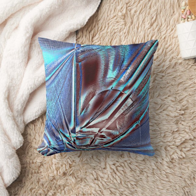 Fäst blå nyans över brunt med ojämna linjer kudde (Filt)