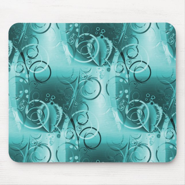 Fäst Blommigt Swirl Teal Turcos Blue Girly Gifts Musmatta (Framsidan)