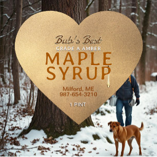 Fäst droppgrunge Etikett MAPLE SYRUP på hjärtat