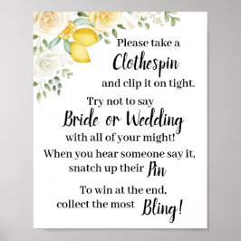 Fäst en klädnypa Citroner & Rosor Duschspelssköld Poster