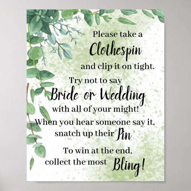 Fäst en klädnypa Eukalyptus Duschspelsskrift Poster (Framsidan)