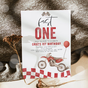Fast en Red Dirt Bike Boy 1:a födelsedagen Party Inbjudningar