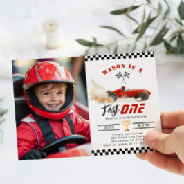 Fast en Red Photo Tävling car Boy 1st Birthday Inbjudningar