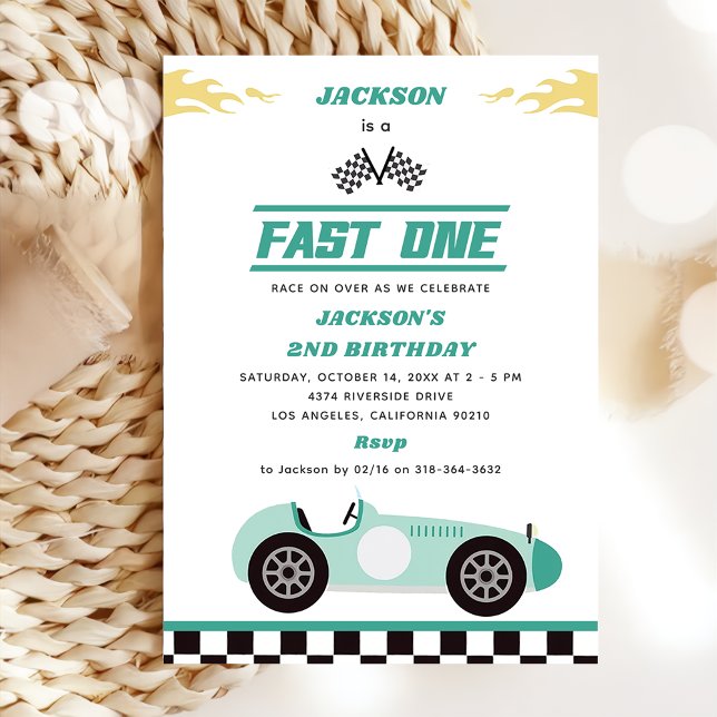 Fast en Tävling Car Boy 1:a födelsedagen Party Inbjudningar (Skapare uppladdad)