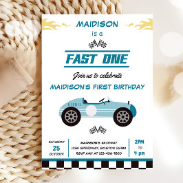 Fast en Tävling Car Boy 1:a födelsedagen Party Inbjudningar