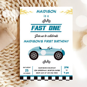 Fast en Tävling Car Boy 1:a födelsedagen Party Inbjudningar