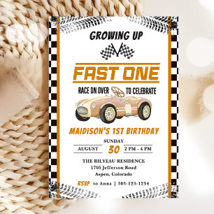 Fast en Tävling Car Boy 1:a födelsedagen Party Inbjudningar
