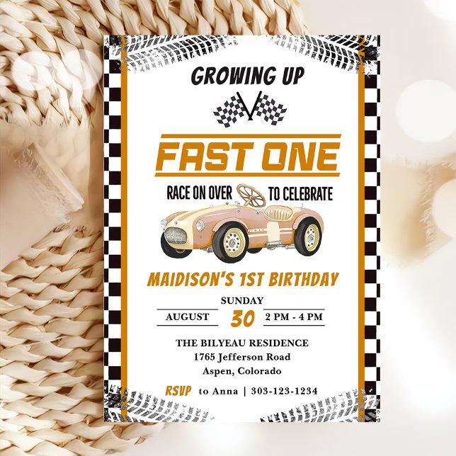 Fast en Tävling Car Boy 1:a födelsedagen Party Inbjudningar (Skapare uppladdad)