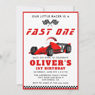 Fast en Tävling Car Boy 1:a födelsedagen Party Inbjudningar