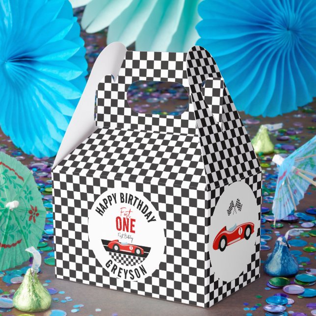 Fast en Tävling Car Boy 1:a födelsedagen Party Presentaskar (Part)