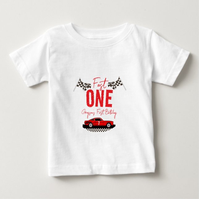 Fast en Tävling Car Boy 1:a födelsedagen Party T Shirt (Framsida)