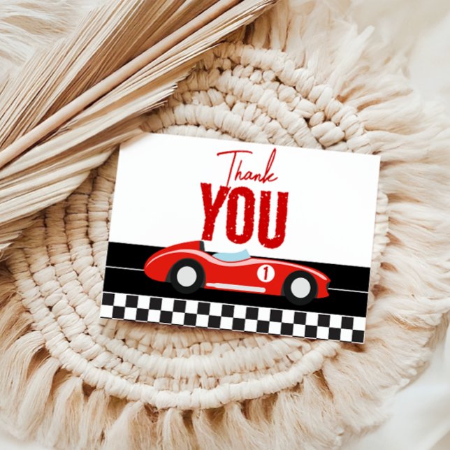 Fast en Tävling Car Boy 1:a födelsedagen Party Tack Kort (Skapare uppladdad)