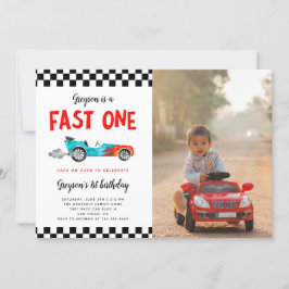 FAST ETT fotfoto i Tävling Car Boy 1st Birthday Pa Inbjudningar