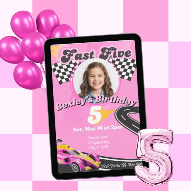 Fast Five, Picture Pink Racing 5th Birthday Inbjudningar (Skapare uppladdad)
