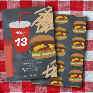 Fast Food Burger Fries Barbecue Birthday Inbjudningar