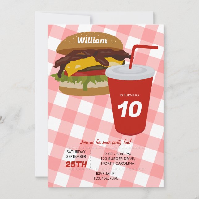 Fast Food Burger Fries BBQ Birthday Inbjudningar (Framsida)
