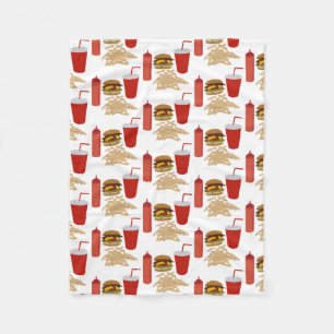 Fast Food Burger Fries Mönster Fleecefilt