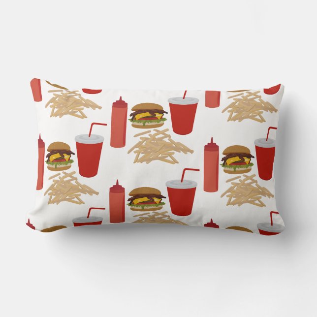 Fast Food Burger Fries Mönster Lumbarkudde (Framsida)