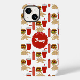 Fast Food Burger Fries Mönster Monogram