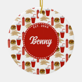 Fast Food Burger Fries Mönster Monogram Julgransprydnad Keramik