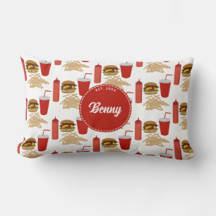 Fast Food Burger Fries Mönster Monogram Lumbarkudde