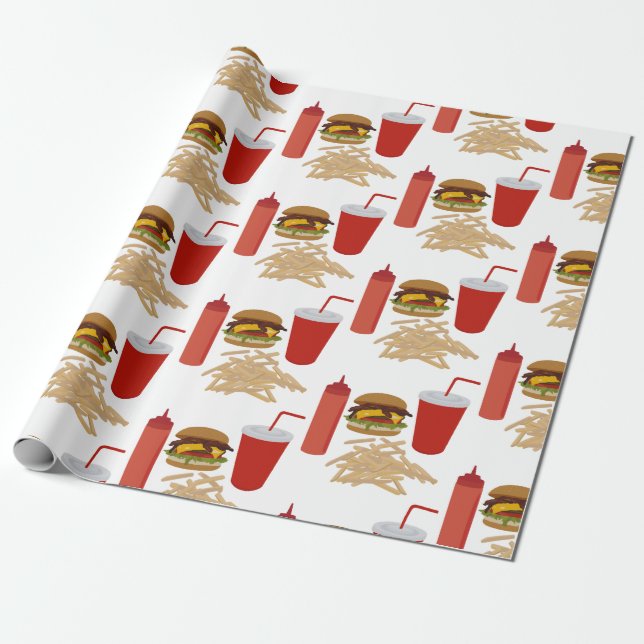 Fast Food Burger Fries Mönster Presentpapper (Utrullad)