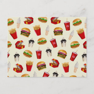 Fast Food Burgers, Fries, Sundaes Vykort
