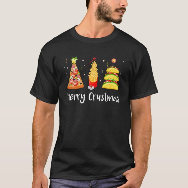 Fast Food Christmas Tree Taco Pizza French Fries C T Shirt (Framsida)