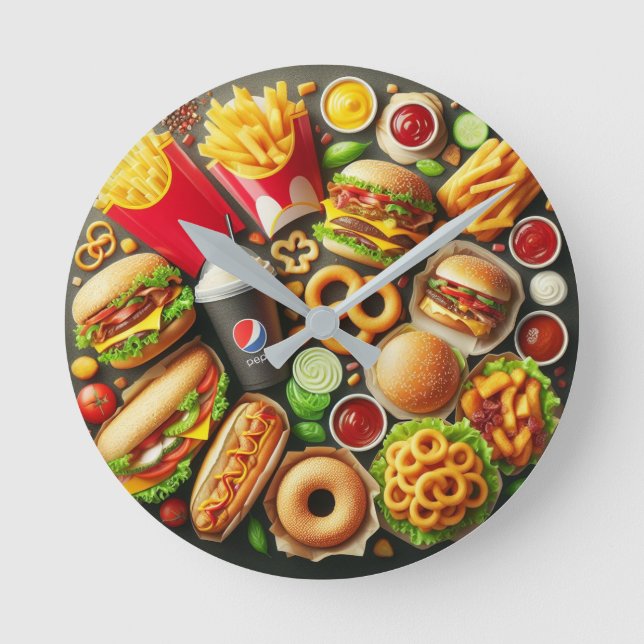 Fast Food Frenzy Wall Clock Rund Klocka (Framsida)