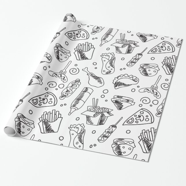 Fast Food Hamburger Fries Hett Hund Chicken Mönste Presentpapper (Utrullad)