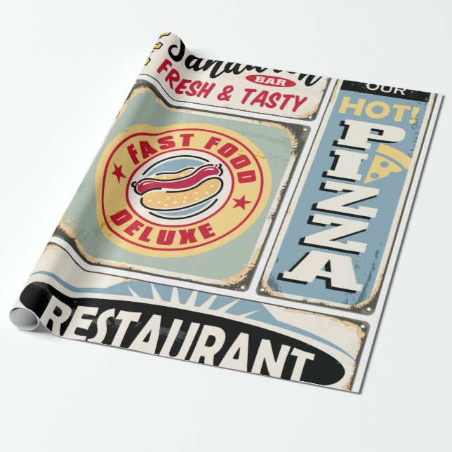 Fast food restaurants and diners retro signs colle presentpapper (Utrullad)