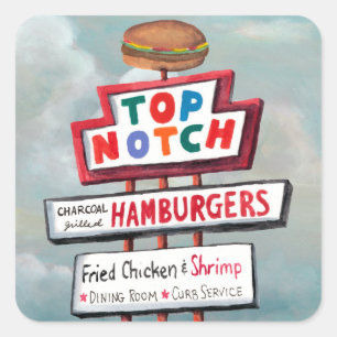 Fast Food Sign Fyrkantigt Klistermärke