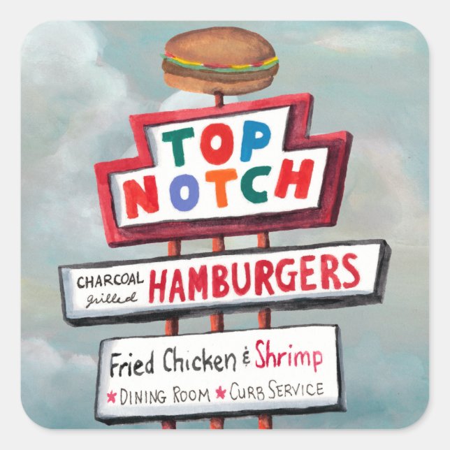 Fast Food Sign Fyrkantigt Klistermärke (Framsida)