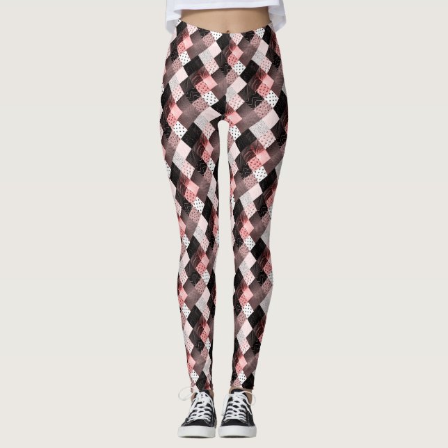 Fäst för rosa och svart vintagens lappverk leggings (Framsida)