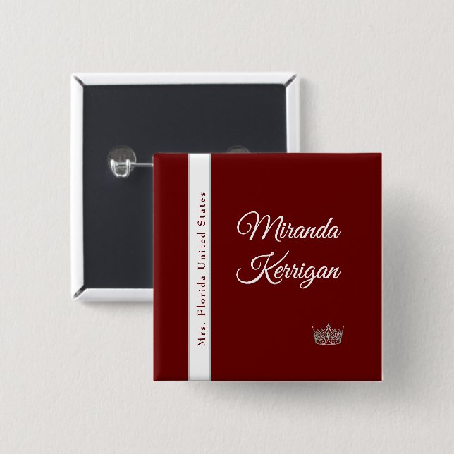 Fäst för skönhetstävling-knapp | Röd bakgrund Kron Knapp (Framsida & baksida)