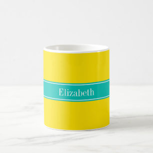 Fast Gult, Teal Ribbon Namn Monogram Kaffemugg