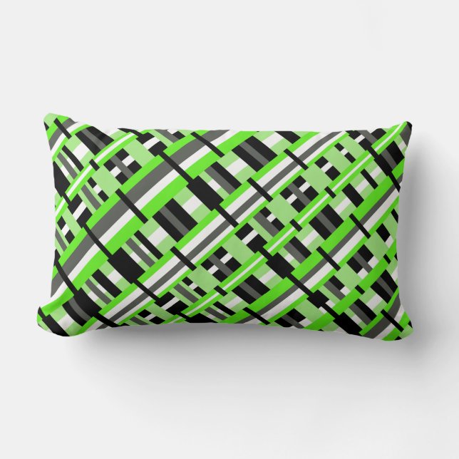 Fäst i Lime Green, Black & Grått Diagonal Lumbarkudde (Framsida)