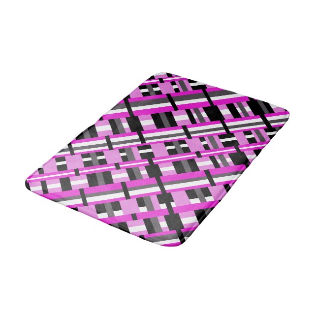 Fäst i Rosa, svartvitt och Grått diagonalt Badrumsmatta (Vinklad)