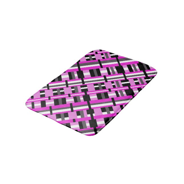 Fäst i Rosa, svartvitt och Grått diagonalt Badrumsmatta (Vinklad)