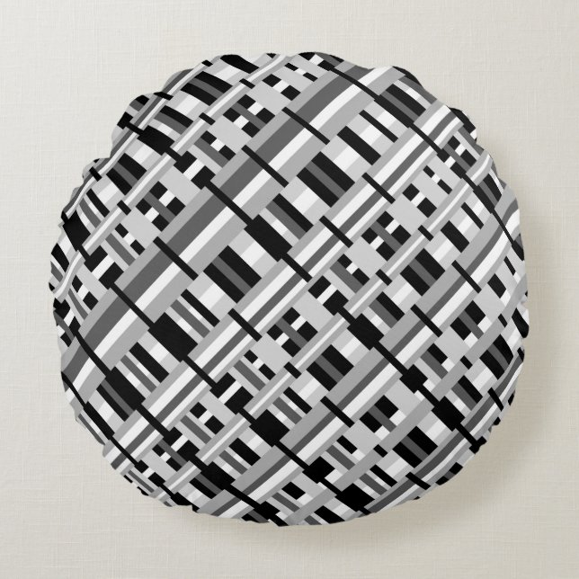 Fäst i svartvitt och Grått Diagonal Rund Kudde (Framsidan)