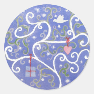 Fäst lakan med Dove- och Swirly Träd-design Runt Klistermärke