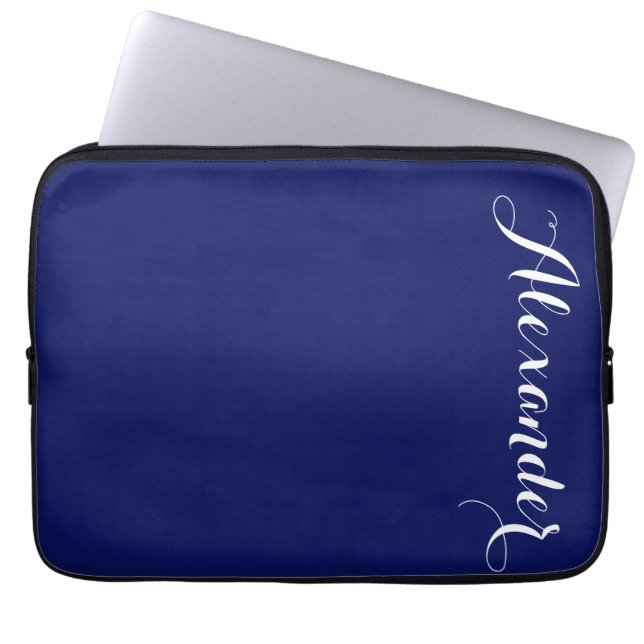 Fast marin bakgrund, Monogram, Namn Laptop Sleeve (Framsidan)
