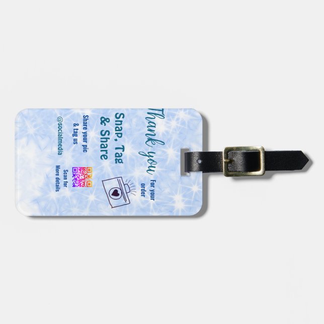 Fäst märkre  social-media q r code glitter blue bagagebricka (Horisontell Framsida)