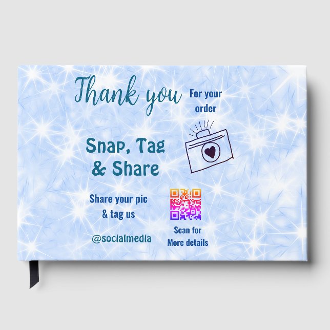 Fäst märkre  social-media q r code glitter blue gästböcker (Framsida)