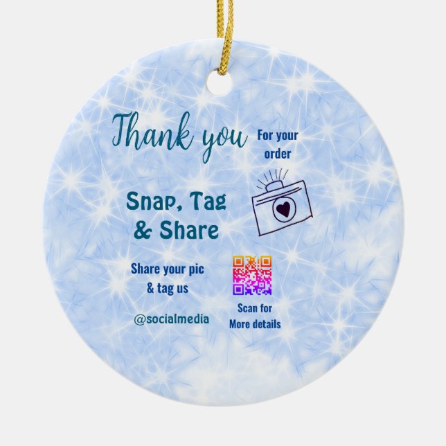 Fäst märkre  social-media q r code glitter blue julgransprydnad keramik (Framsidan)