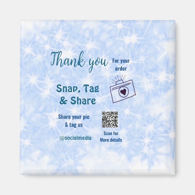 Fäst märkre  social-media q r code glitter blue magnet (Framsidan)