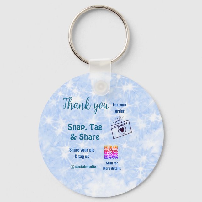Fäst märkre  social-media q r code glitter blue nyckelring (Framsida)