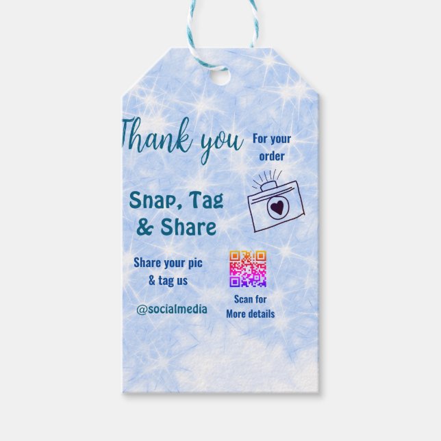 Fäst märkre  social-media q r code glitter blue presentetikett (Framsidan)