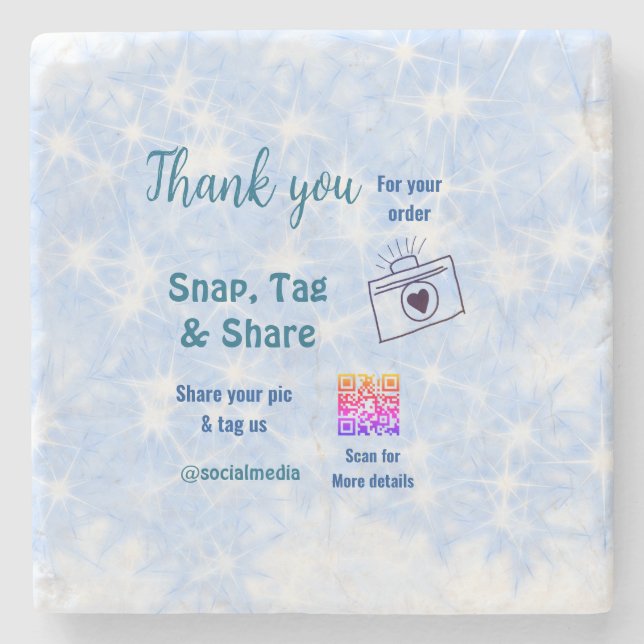 Fäst märkre  social-media q r code glitter blue stenunderlägg (Framsidan)