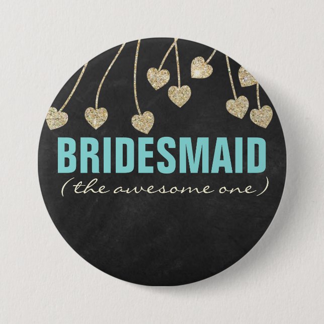 Fäst med Shimmery Chic Bridesmaid Button (blått) Knapp (Framsida)